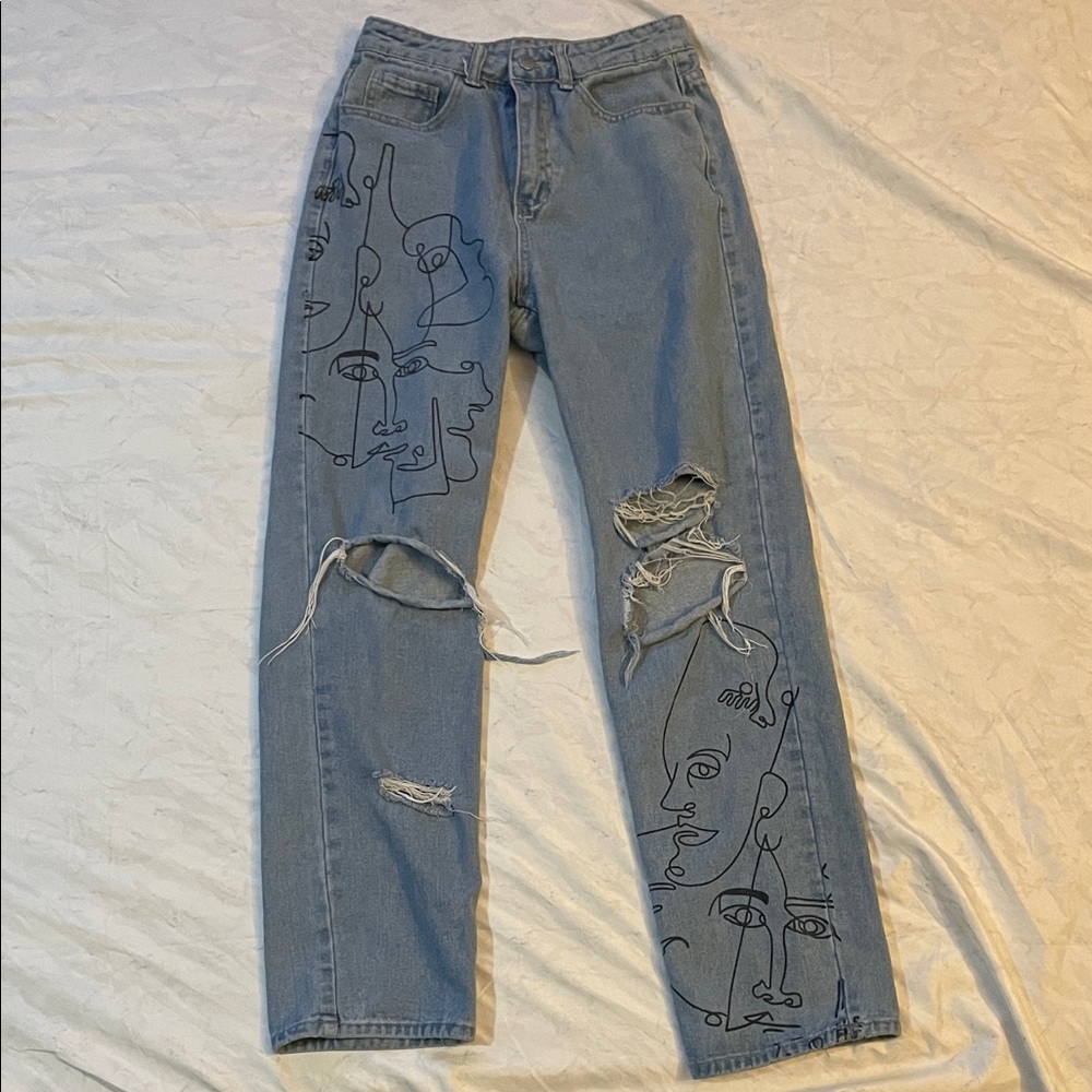 SHEIN Blue Artistic Flare Jeans